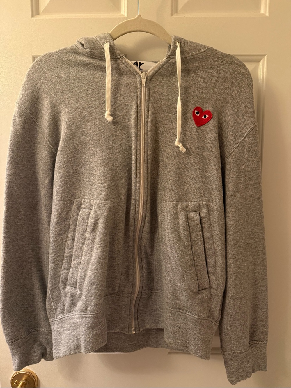 Comme des Garçons PLAY Gray Zip Hoodie with White Trim
